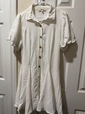 Blush White Button-Front Shirt Dress